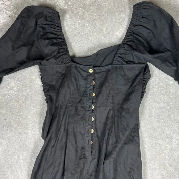 Free People Dress Womens XS Looking Stunning Black Puff Sleeve Slit Ruched Midi - Picture 8 of 10